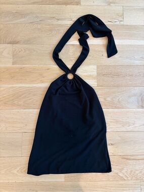 Vintage Black Halter Neck Ring-Detail Crop Top